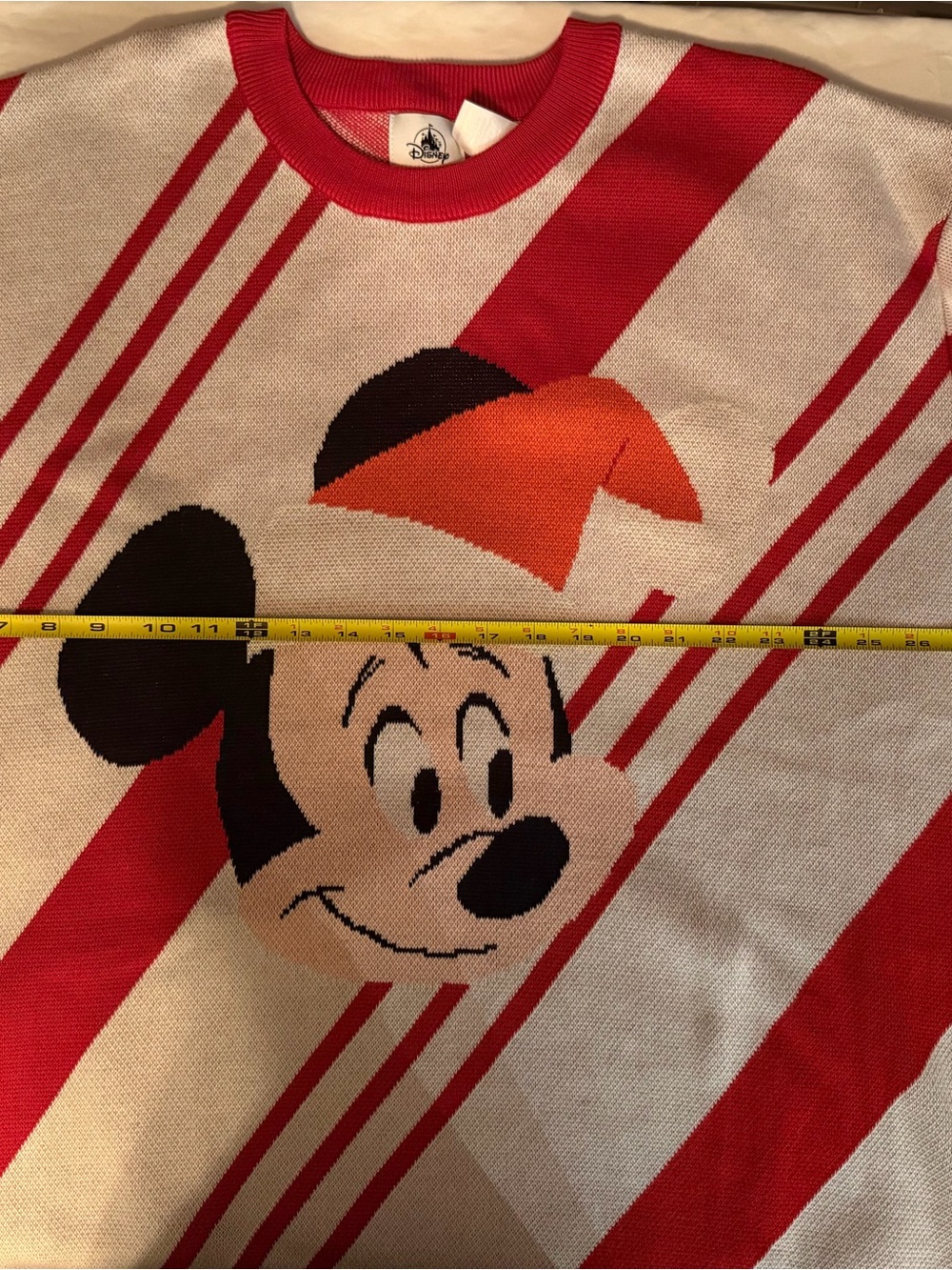 Disney Crewneck Sweater in Red, White, Black & Orange with Mickey Graphic